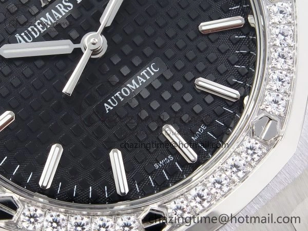 Royal Oak 37mm 15450 Diamond SS APSF 1:1 Best Edition Black Textured Dial on SS Bracelet SA3120 Super Clone