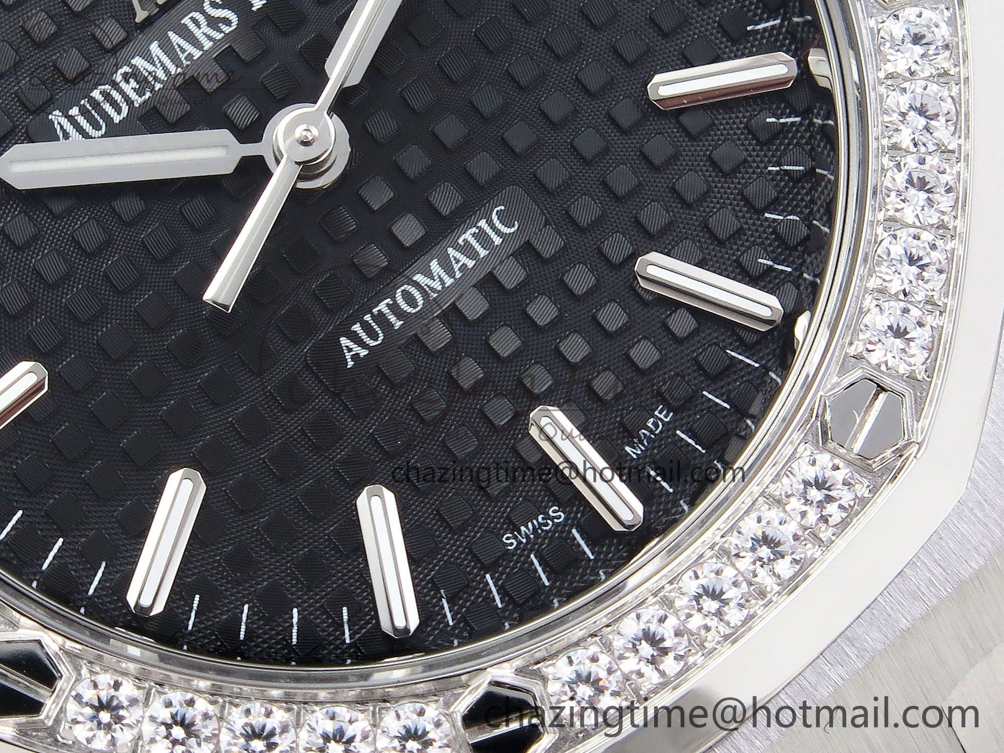 Royal Oak 37mm 15450 Diamond SS APSF 1:1 Best Edition Black Textured Dial on SS Bracelet SA3120 Super Clone
