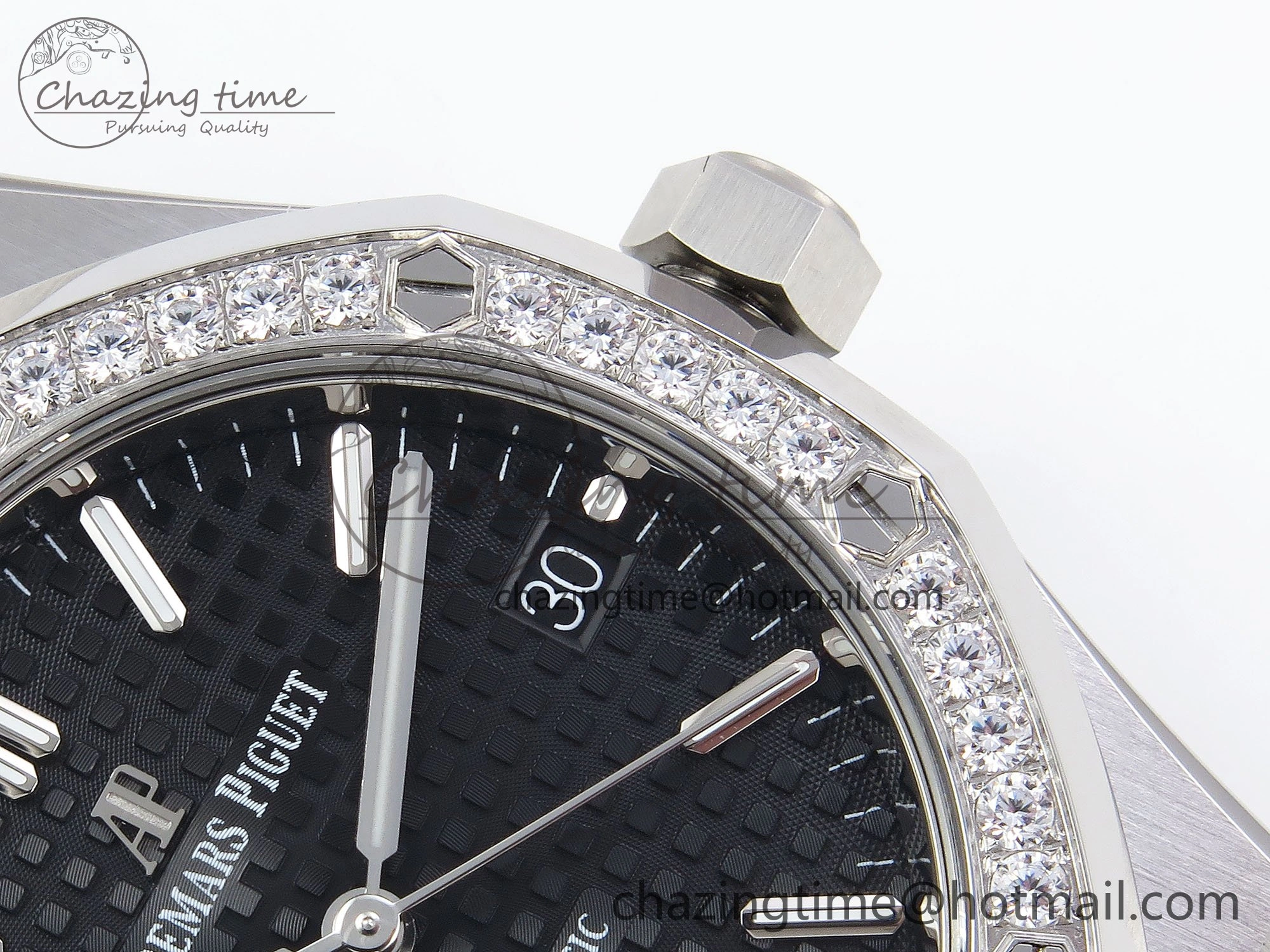 Royal Oak 37mm 15450 Diamond SS APSF 1:1 Best Edition Black Textured Dial on SS Bracelet SA3120 Super Clone