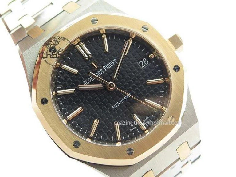 Royal Oak 37mm 15450 RG Bezel JF 1:1 Best Edition Black Dial On SS RG Bracelet A3120