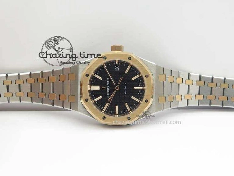 Royal Oak 37mm 15450 RG Bezel JF 1:1 Best Edition Black Dial On SS RG Bracelet A3120