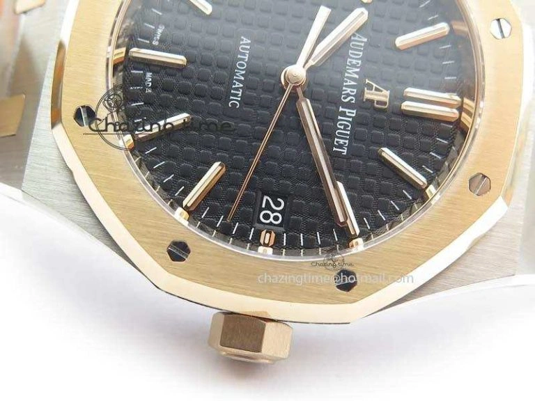 Royal Oak 37mm 15450 RG Bezel JF 1:1 Best Edition Black Dial On SS RG Bracelet A3120
