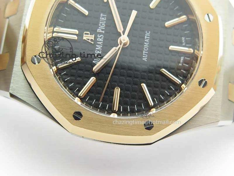 Royal Oak 37mm 15450 RG Bezel JF 1:1 Best Edition Black Dial On SS RG Bracelet A3120