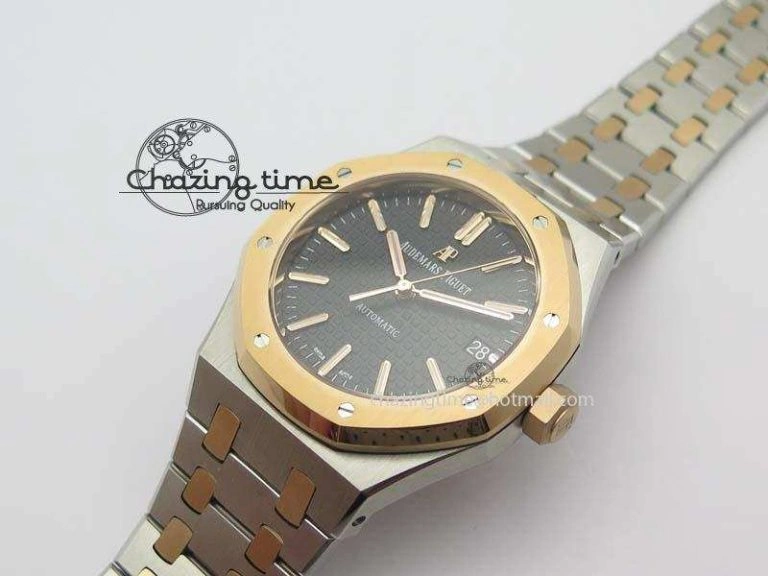 Royal Oak 37mm 15450 RG Bezel JF 1:1 Best Edition Black Dial On SS RG Bracelet A3120