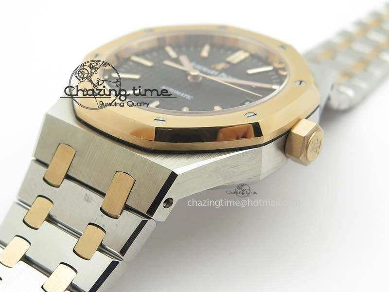 Royal Oak 37mm 15450 RG Bezel JF 1:1 Best Edition Black Dial On SS RG Bracelet A3120