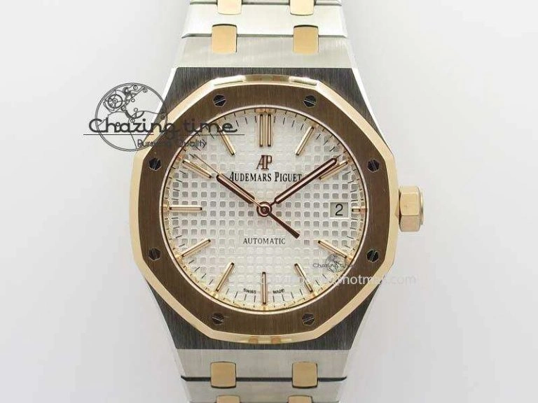 Royal Oak 37mm 15450 RG Bezel JF 1:1 Best Edition Silver Dial On SS RG Bracelet A3120