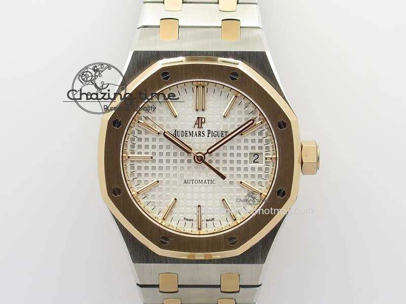 Royal Oak 37mm 15450 RG Bezel JF 1:1 Best Edition Silver Dial On SS RG Bracelet A3120
