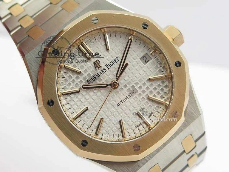 Royal Oak 37mm 15450 RG Bezel JF 1:1 Best Edition Silver Dial On SS RG Bracelet A3120