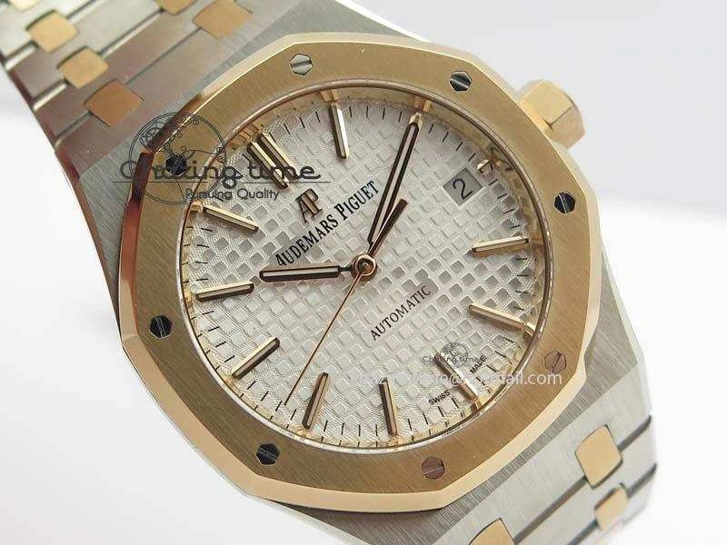 Royal Oak 37mm 15450 RG Bezel JF 1:1 Best Edition Silver Dial On SS RG Bracelet A3120