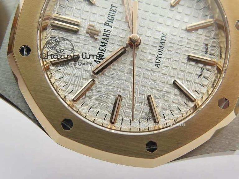 Royal Oak 37mm 15450 RG Bezel JF 1:1 Best Edition Silver Dial On SS RG Bracelet A3120