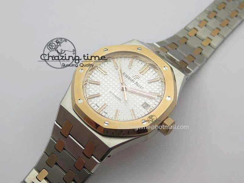 Royal Oak 37mm 15450 RG Bezel JF 1:1 Best Edition Silver Dial On SS RG Bracelet A3120