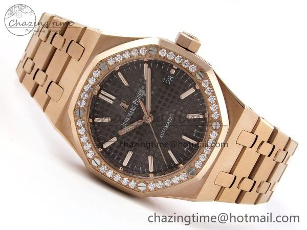 Royal Oak 37mm 15450 RG Diamonds Bezel IPF Best Edition Brown Dial on RG Bracelet SA3120 Super Clone