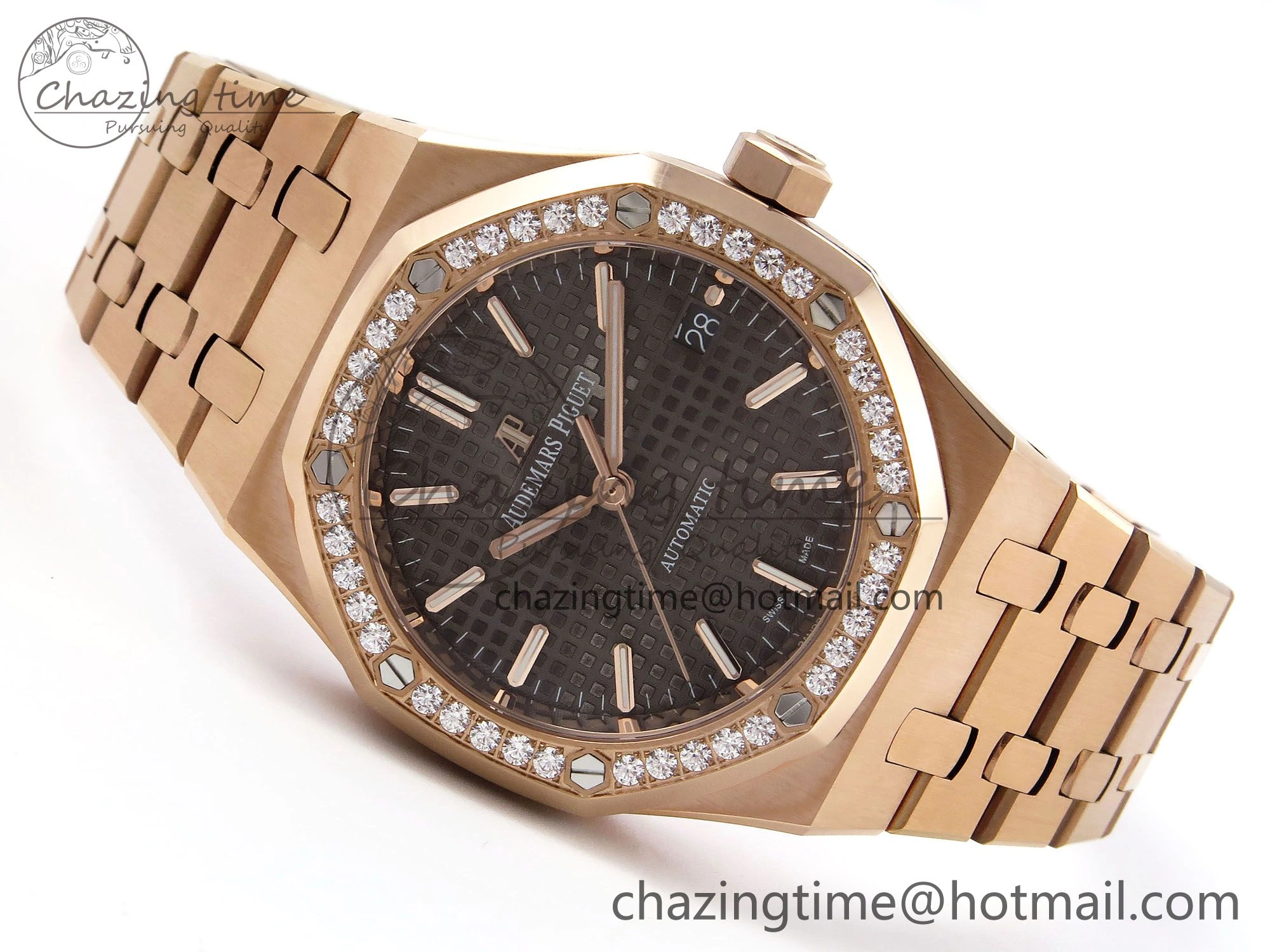 Royal Oak 37mm 15450 RG Diamonds Bezel IPF Best Edition Brown Dial on RG Bracelet SA3120 Super Clone