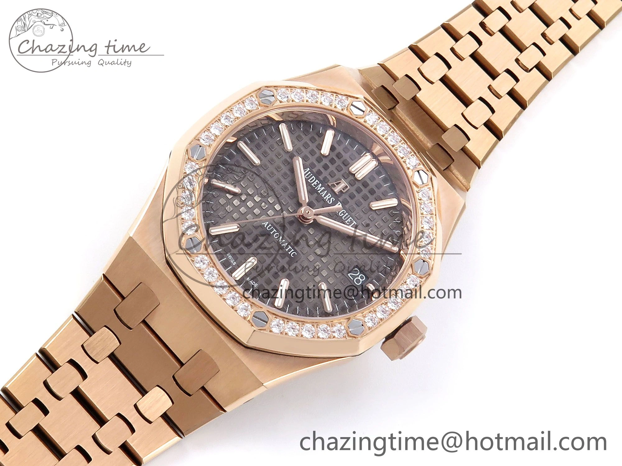 Royal Oak 37mm 15450 RG Diamonds Bezel IPF Best Edition Brown Dial on RG Bracelet SA3120 Super Clone