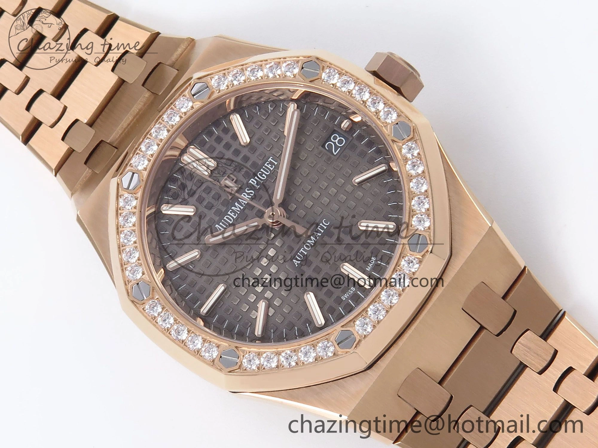 Royal Oak 37mm 15450 RG Diamonds Bezel IPF Best Edition Brown Dial on RG Bracelet SA3120 Super Clone