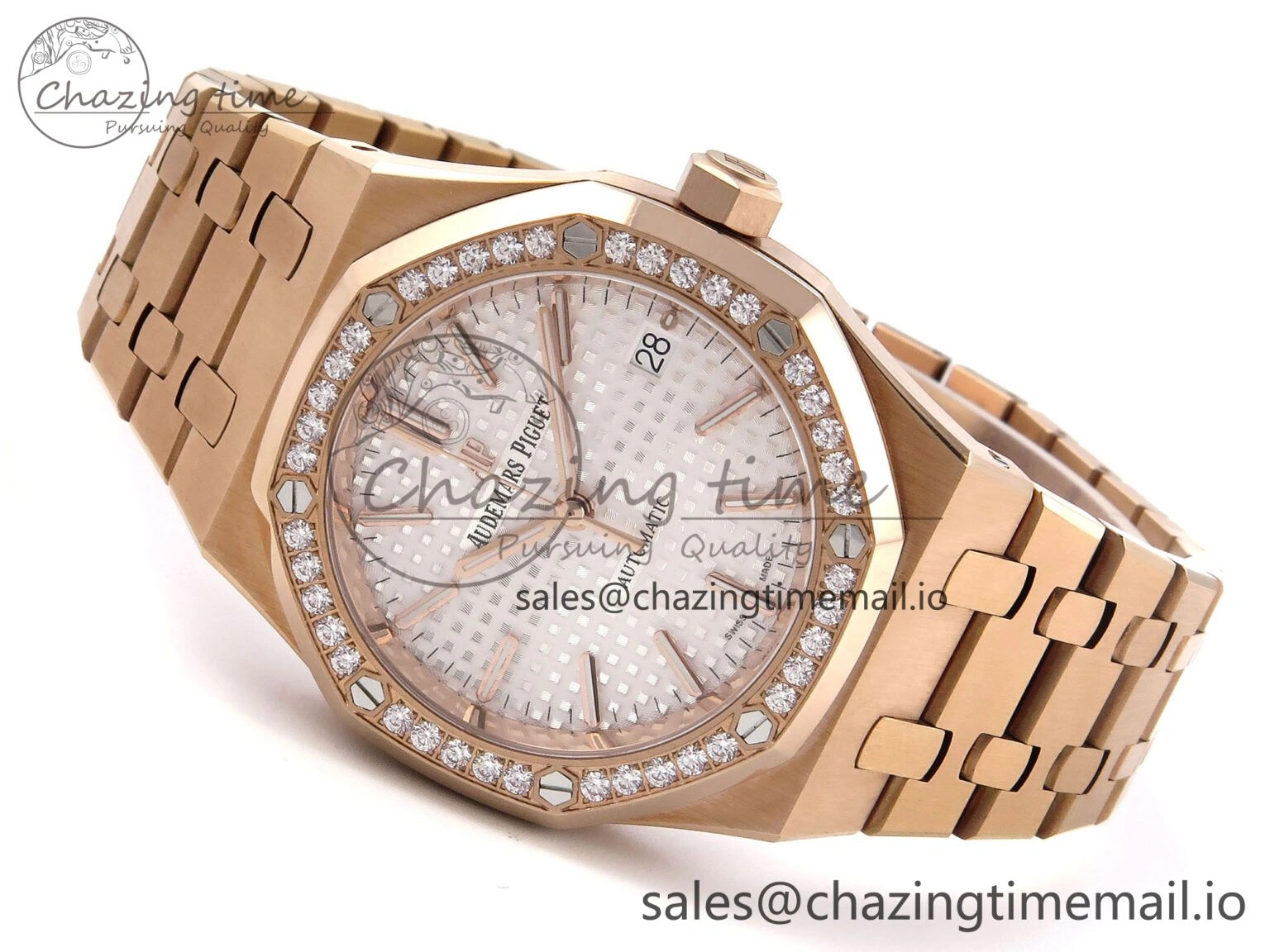 Royal Oak 37mm 15450 RG Diamonds Bezel IPF Best Edition White Dial on RG Bracelet SA3120 Super Clone