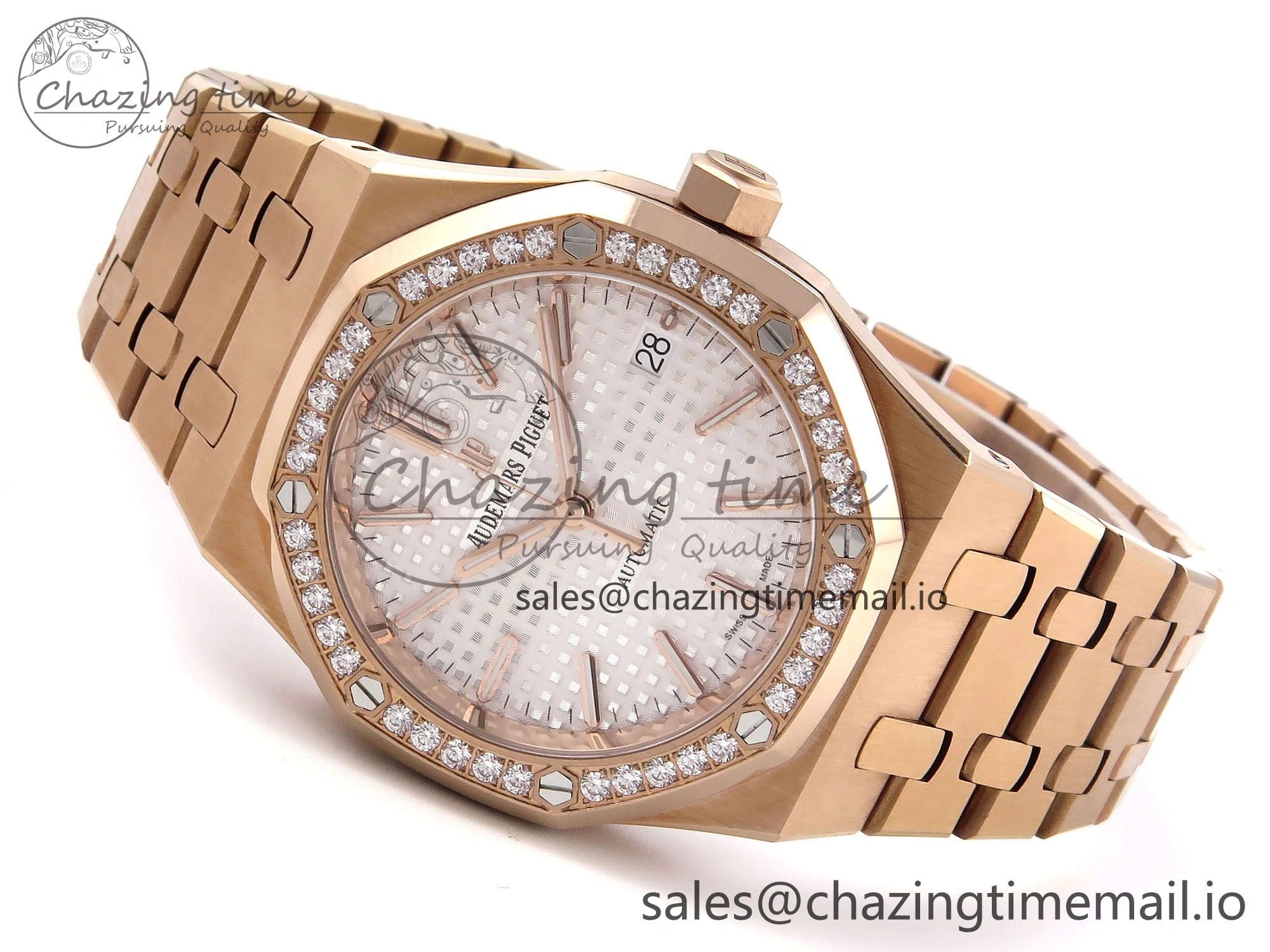 Royal Oak 37mm 15450 RG Diamonds Bezel IPF Best Edition White Dial on RG Bracelet SA3120 Super Clone