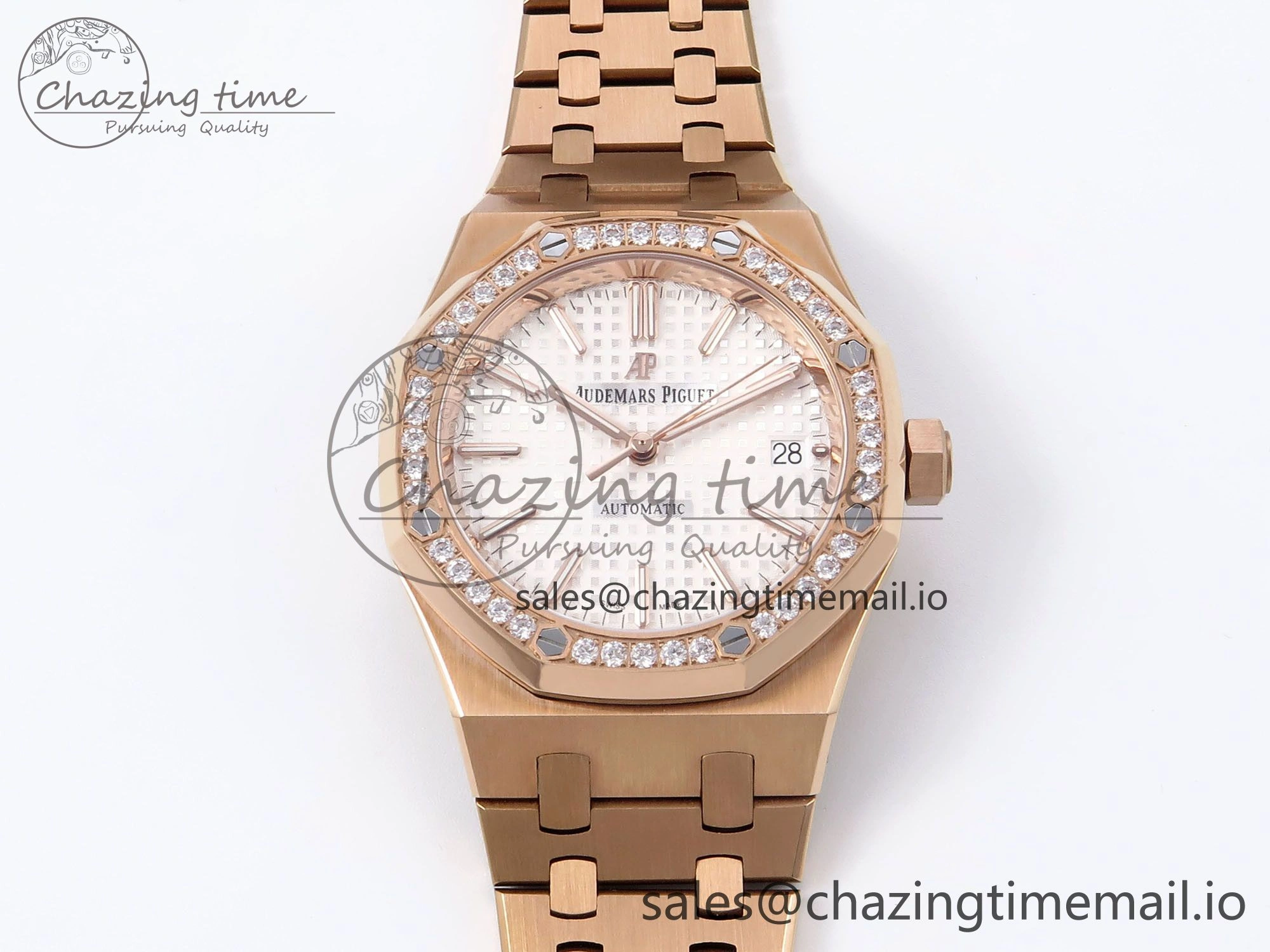 Royal Oak 37mm 15450 RG Diamonds Bezel IPF Best Edition White Dial on RG Bracelet SA3120 Super Clone
