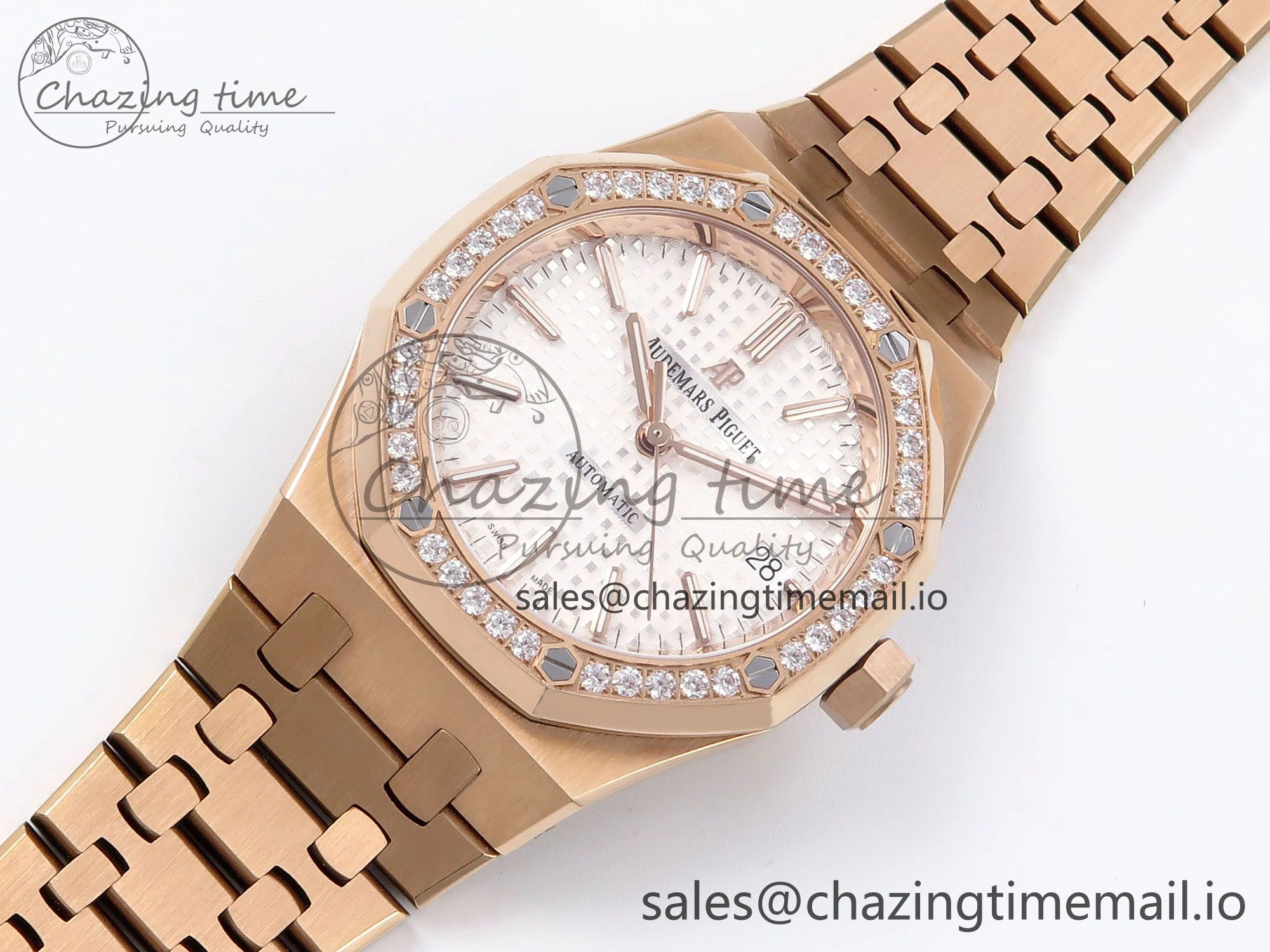 Royal Oak 37mm 15450 RG Diamonds Bezel IPF Best Edition White Dial on RG Bracelet SA3120 Super Clone