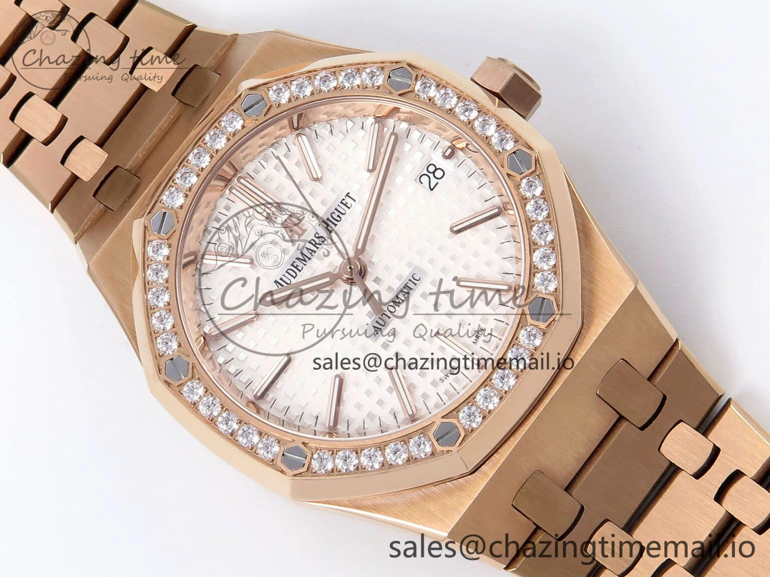Royal Oak 37mm 15450 RG Diamonds Bezel IPF Best Edition White Dial on RG Bracelet SA3120 Super Clone