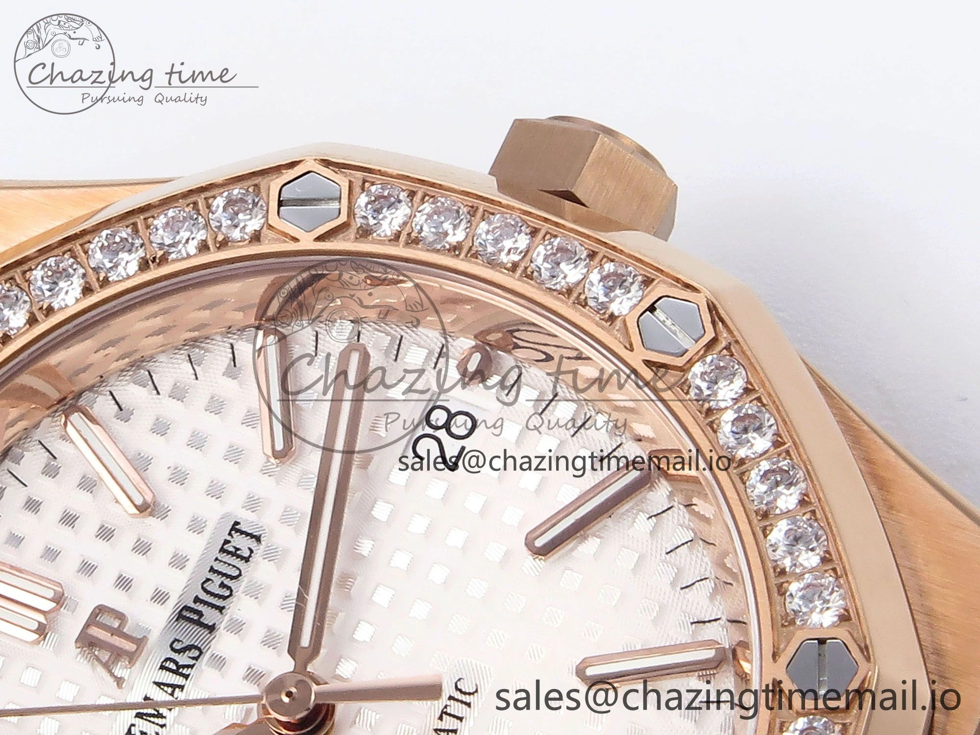 Royal Oak 37mm 15450 RG Diamonds Bezel IPF Best Edition White Dial on RG Bracelet SA3120 Super Clone