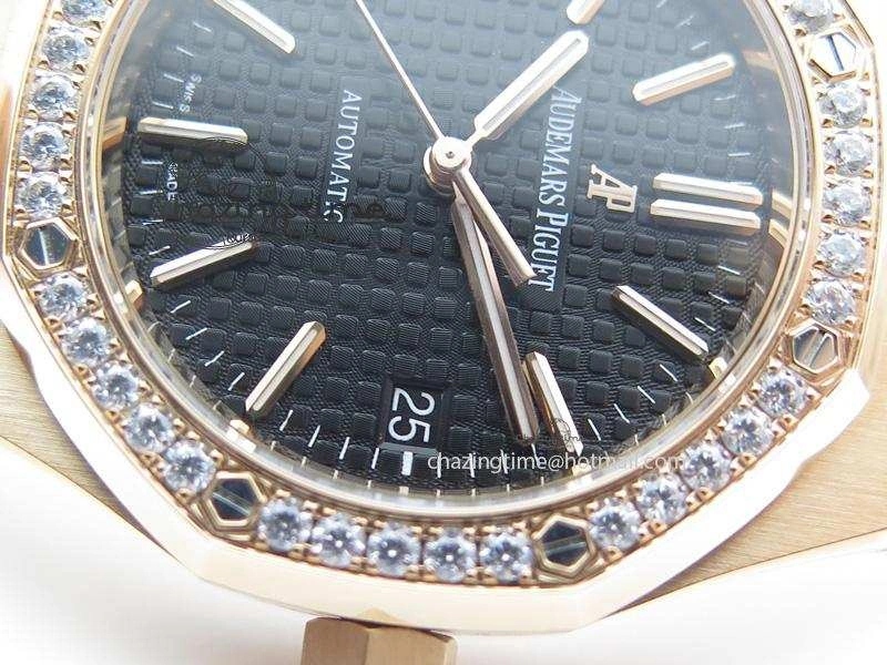 Royal Oak 37mm 15450 RG JF 1:1 Best Edition Diamonds Bezel Black Dial On RG Bracelet A3120