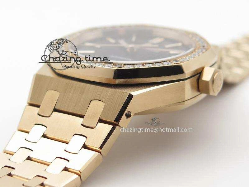 Royal Oak 37mm 15450 RG JF 1:1 Best Edition Diamonds Bezel Black Dial On RG Bracelet A3120