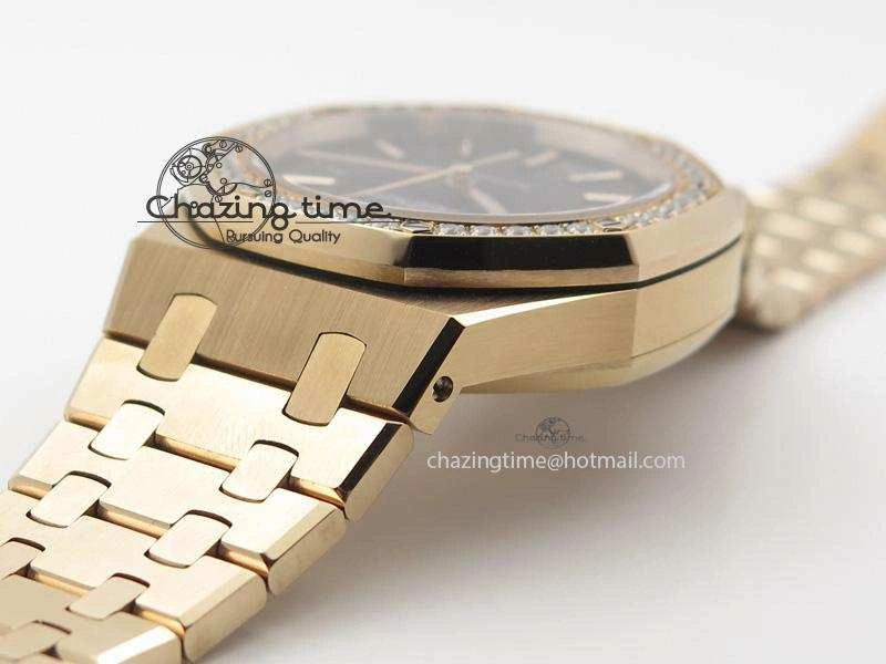 Royal Oak 37mm 15450 RG JF 1:1 Best Edition Diamonds Bezel Black Dial On RG Bracelet A3120