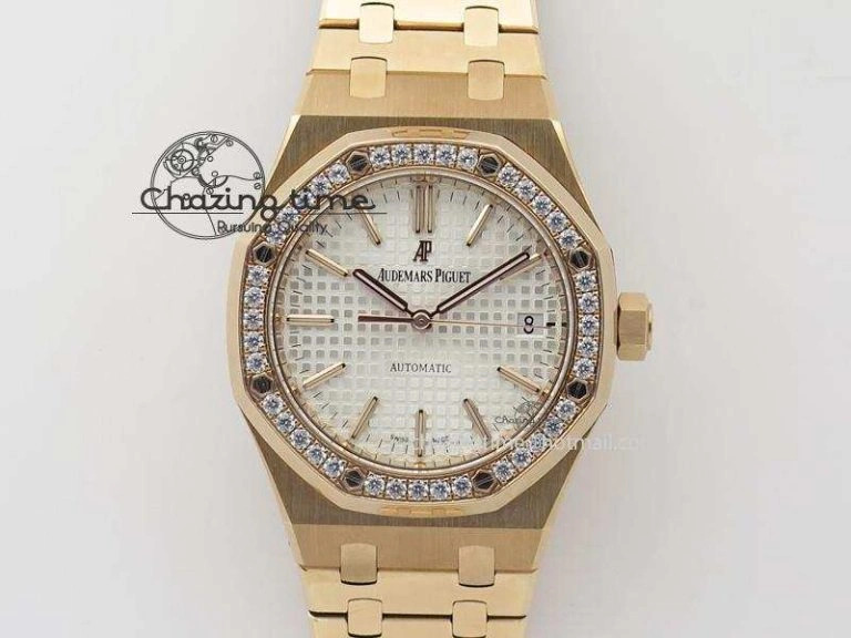 Royal Oak 37mm 15450 RG JF 1:1 Best Edition Diamonds Bezel Silver Dial On RG Bracelet A3120