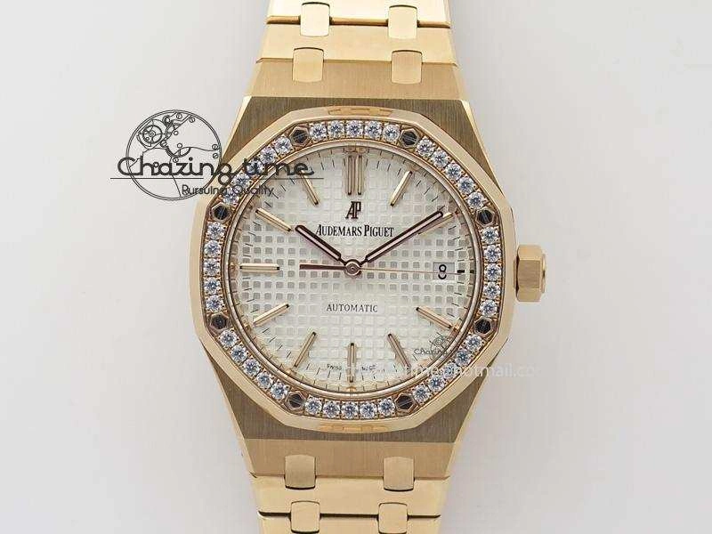 Royal Oak 37mm 15450 RG JF 1:1 Best Edition Diamonds Bezel Silver Dial On RG Bracelet A3120