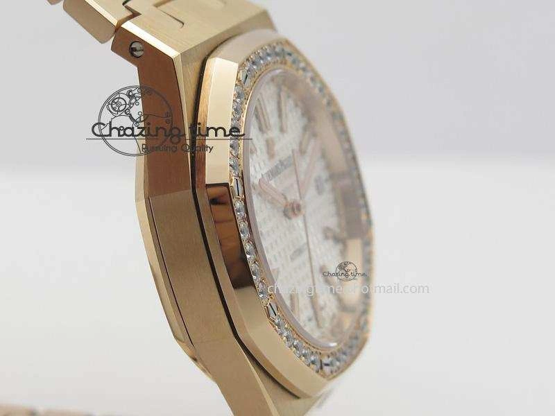 Royal Oak 37mm 15450 RG JF 1:1 Best Edition Diamonds Bezel Silver Dial On RG Bracelet A3120
