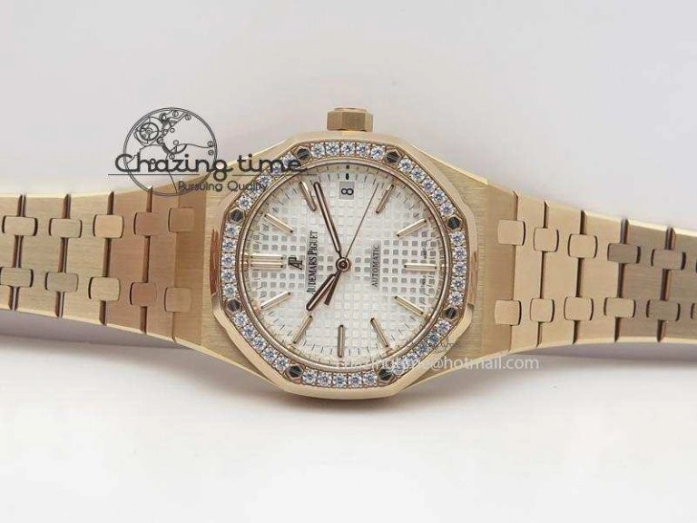 Royal Oak 37mm 15450 RG JF 1:1 Best Edition Diamonds Bezel Silver Dial On RG Bracelet A3120