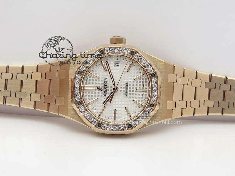 Royal Oak 37mm 15450 RG JF 1:1 Best Edition Diamonds Bezel Silver Dial On RG Bracelet A3120