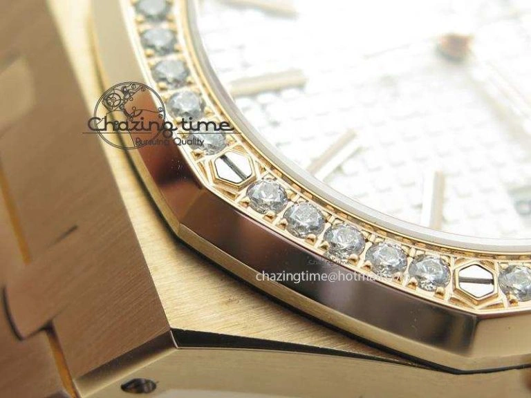 Royal Oak 37mm 15450 RG JF 1:1 Best Edition Diamonds Bezel Silver Dial On RG Bracelet A3120