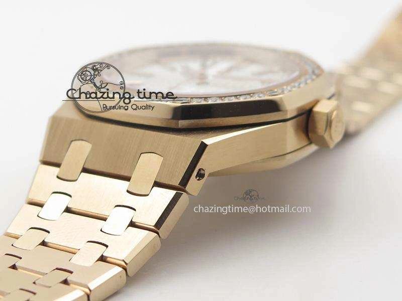 Royal Oak 37mm 15450 RG JF 1:1 Best Edition Diamonds Bezel Silver Dial On RG Bracelet A3120