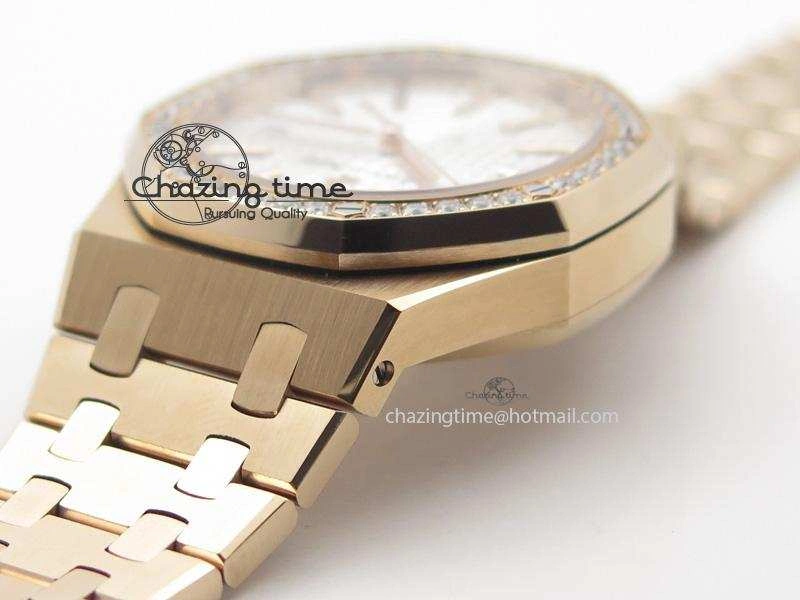Royal Oak 37mm 15450 RG JF 1:1 Best Edition Diamonds Bezel Silver Dial On RG Bracelet A3120