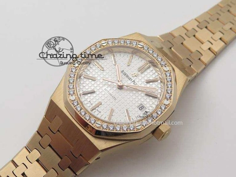 Royal Oak 37mm 15450 RG JF 1:1 Best Edition Diamonds Bezel Silver Dial On RG Bracelet A3120