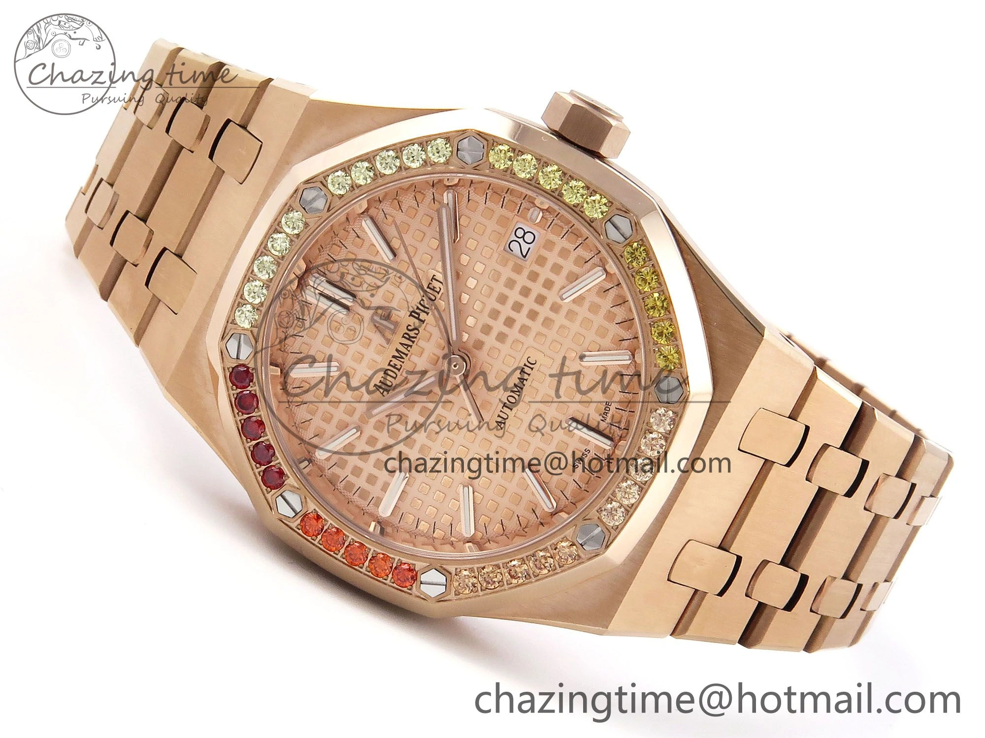 Royal Oak 37mm 15450 RG Rainbow Diamonds Bezel IPF Best Edition RG Dial on RG Bracelet SA3120 Super Clone