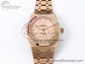 Royal Oak 37mm 15450 RG Rainbow Diamonds Bezel IPF Best Edition RG Dial on RG Bracelet SA3120 Super Clone