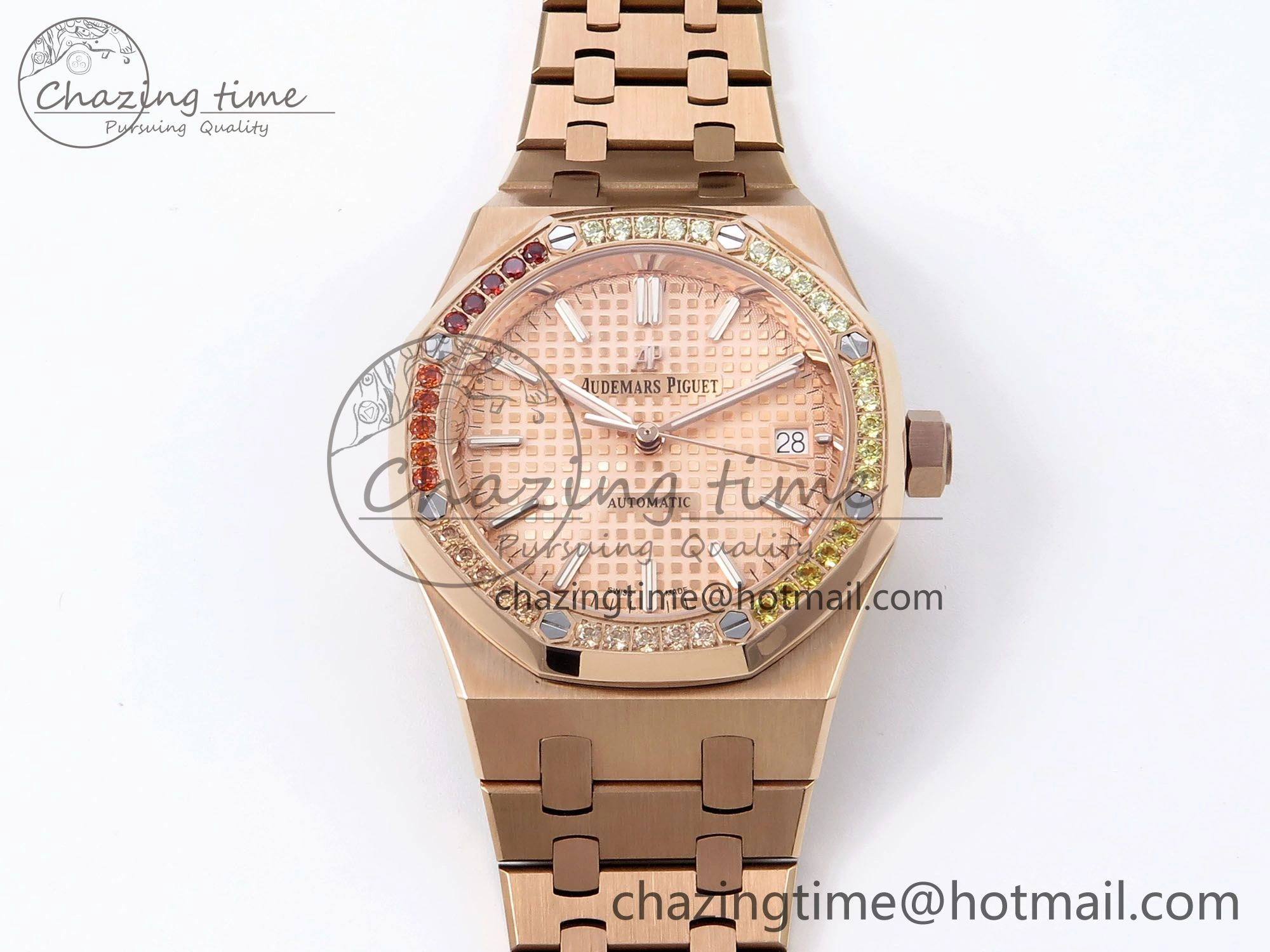 Royal Oak 37mm 15450 RG Rainbow Diamonds Bezel IPF Best Edition RG Dial on RG Bracelet SA3120 Super Clone