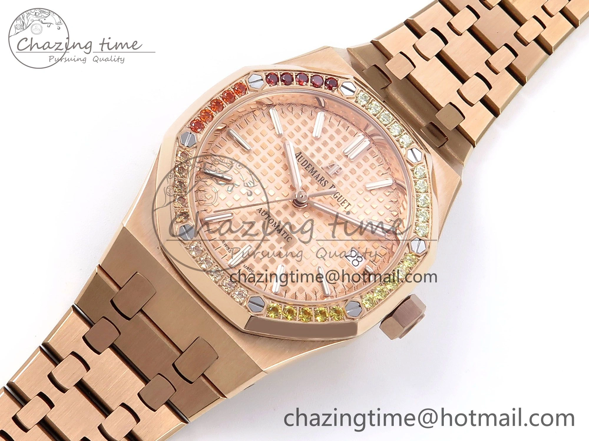 Royal Oak 37mm 15450 RG Rainbow Diamonds Bezel IPF Best Edition RG Dial on RG Bracelet SA3120 Super Clone