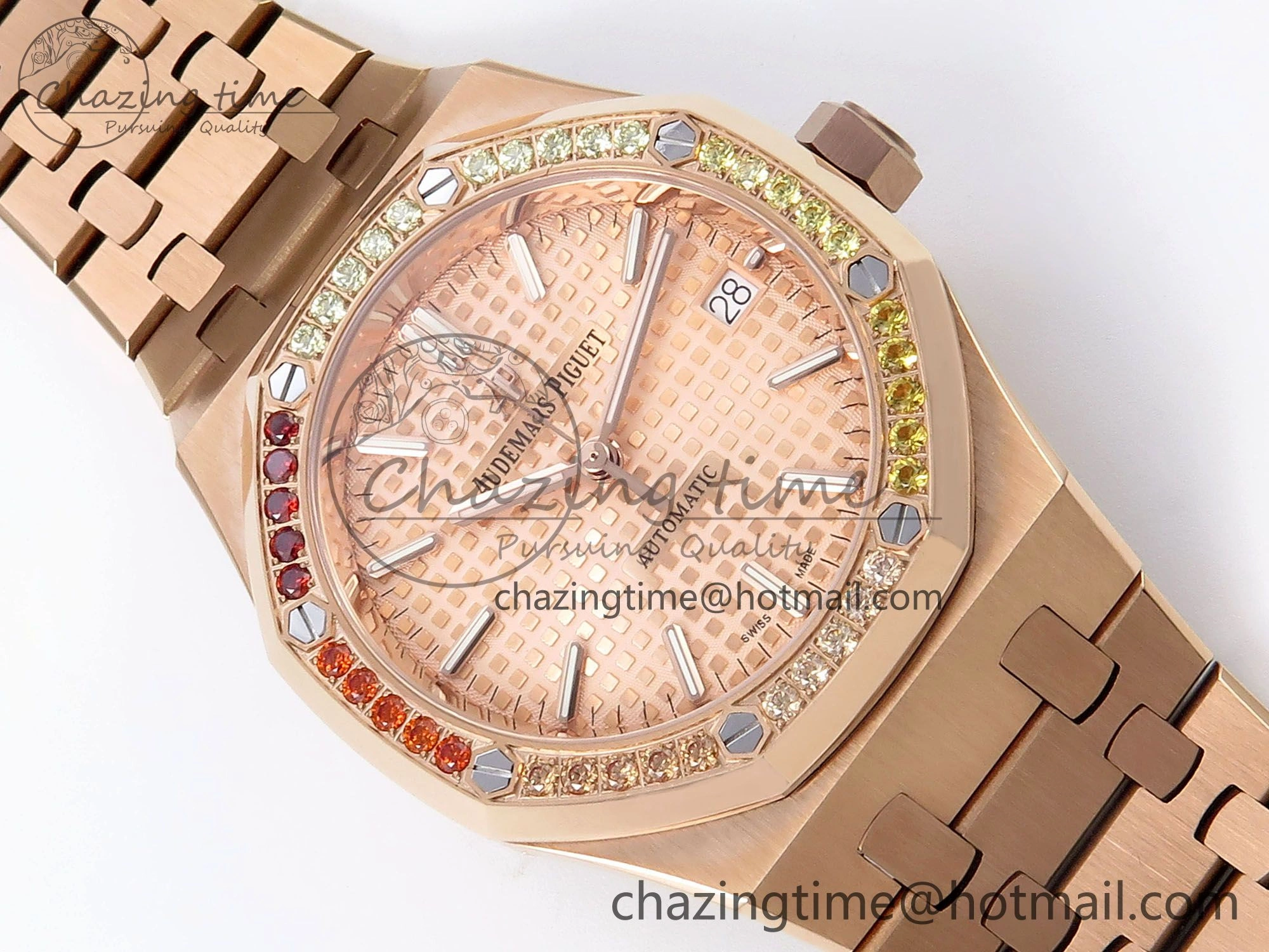 Royal Oak 37mm 15450 RG Rainbow Diamonds Bezel IPF Best Edition RG Dial on RG Bracelet SA3120 Super Clone