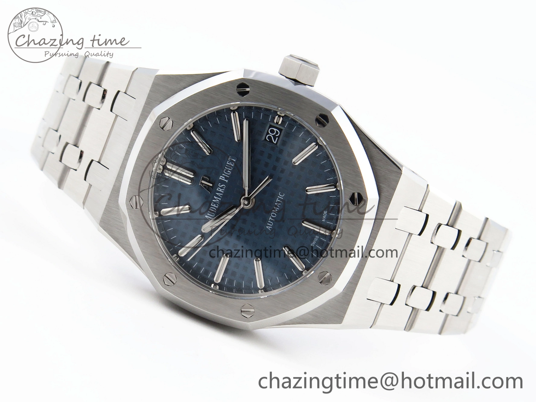 Royal Oak 37mm 15450 SS APSF 1:1 Best Edition Blue Textured Dial on SS Bracelet SA3120 Super Clone