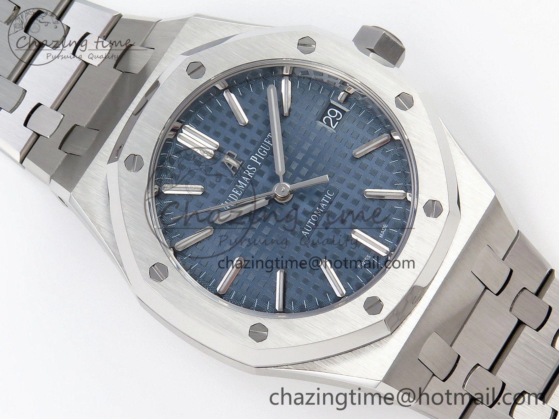 Royal Oak 37mm 15450 SS APSF 1:1 Best Edition Blue Textured Dial on SS Bracelet SA3120 Super Clone