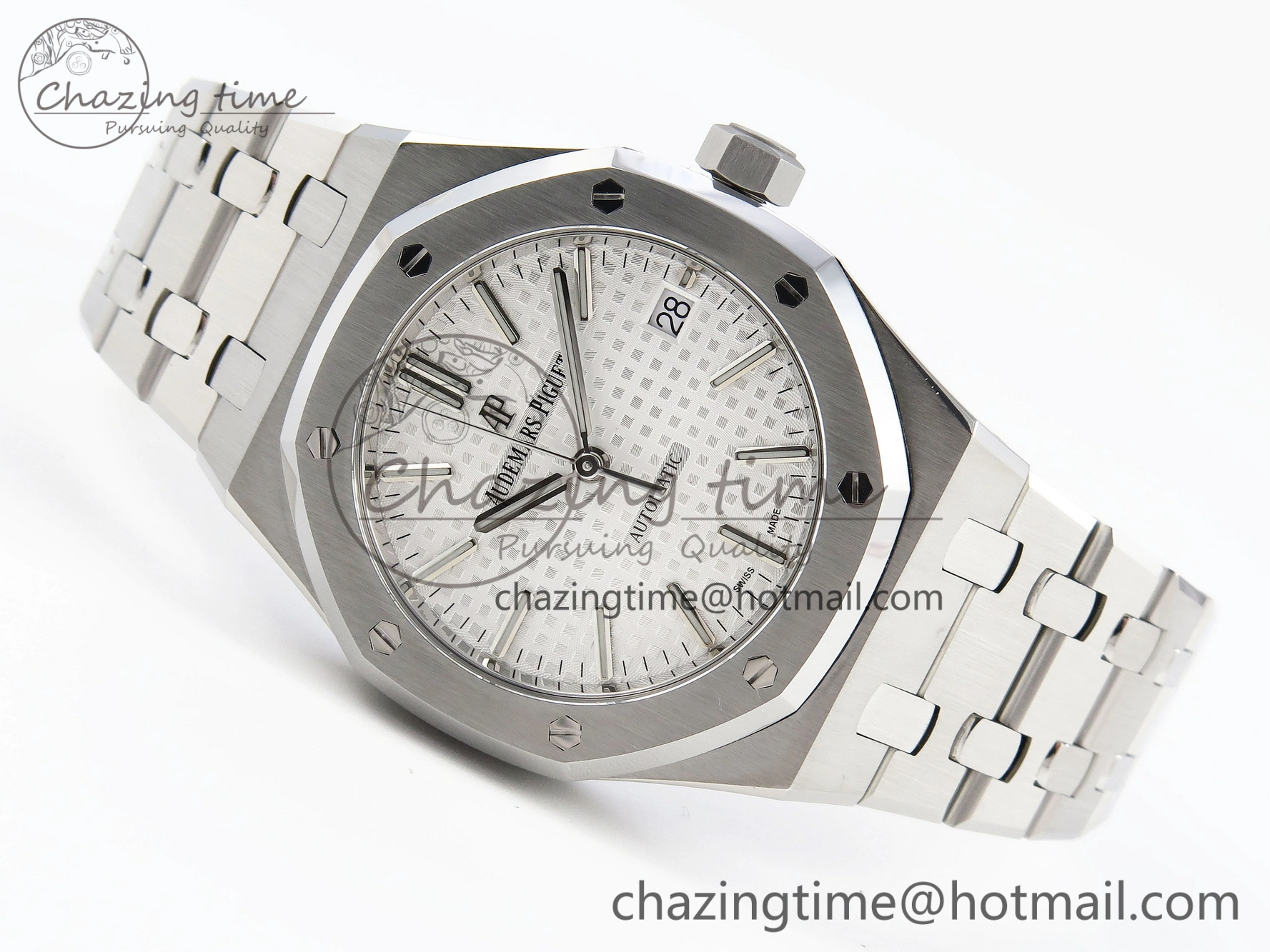 Royal Oak 37mm 15450 SS APSF 1:1 Best Edition White Textured Dial on SS Bracelet SA3120 Super Clone