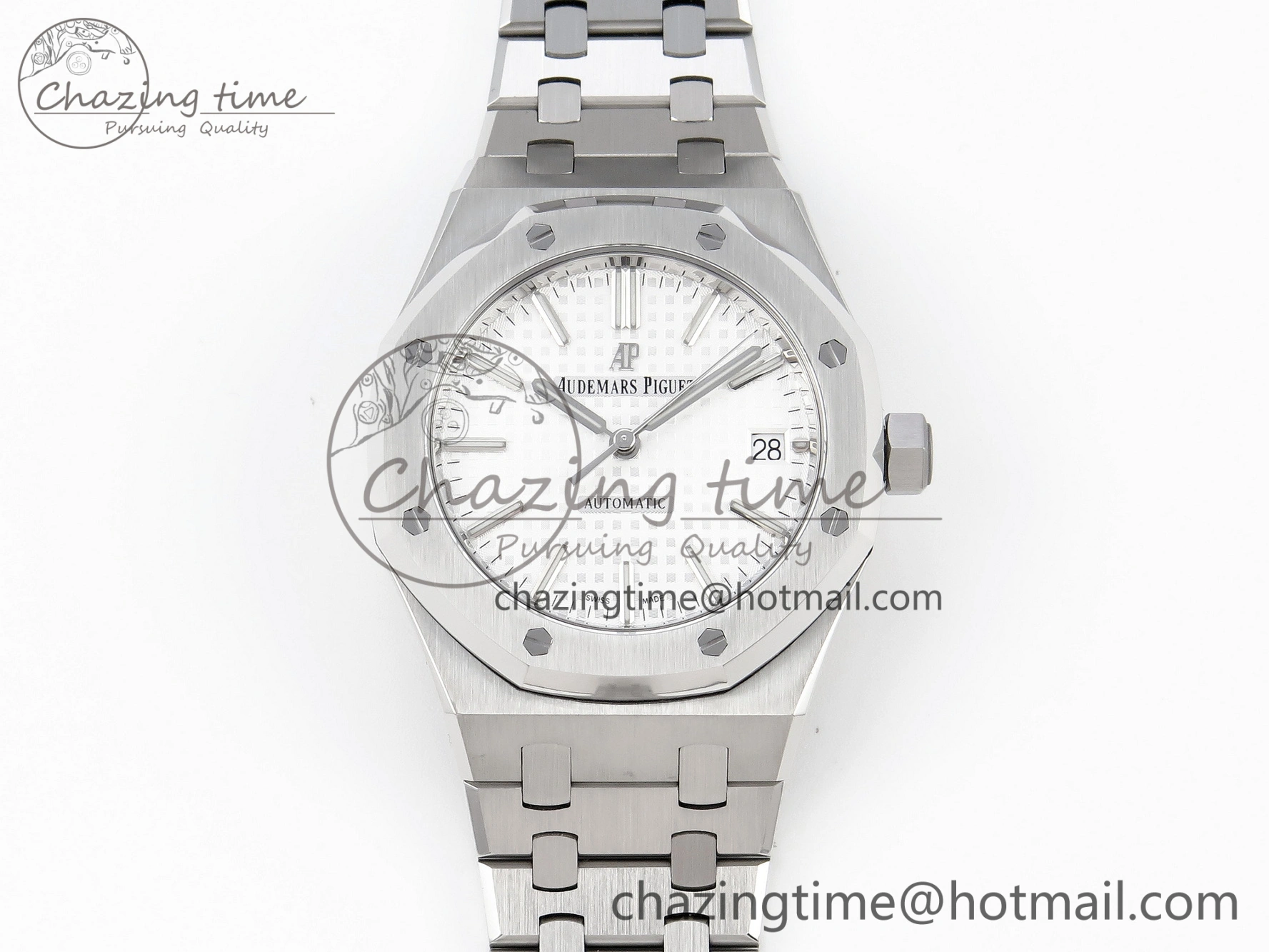 Royal Oak 37mm 15450 SS APSF 1:1 Best Edition White Textured Dial on SS Bracelet SA3120 Super Clone