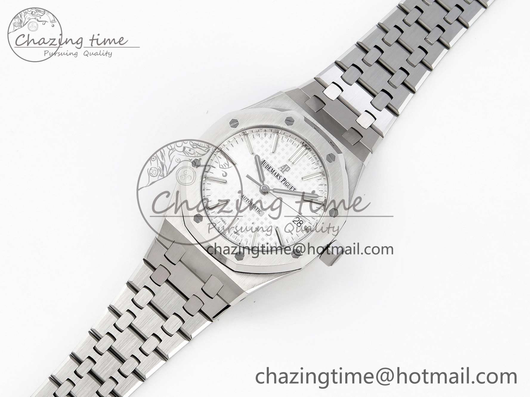 Royal Oak 37mm 15450 SS APSF 1:1 Best Edition White Textured Dial on SS Bracelet SA3120 Super Clone