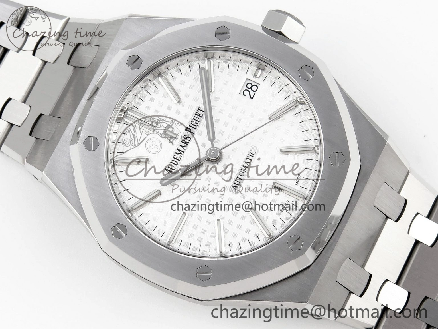 Royal Oak 37mm 15450 SS APSF 1:1 Best Edition White Textured Dial on SS Bracelet SA3120 Super Clone