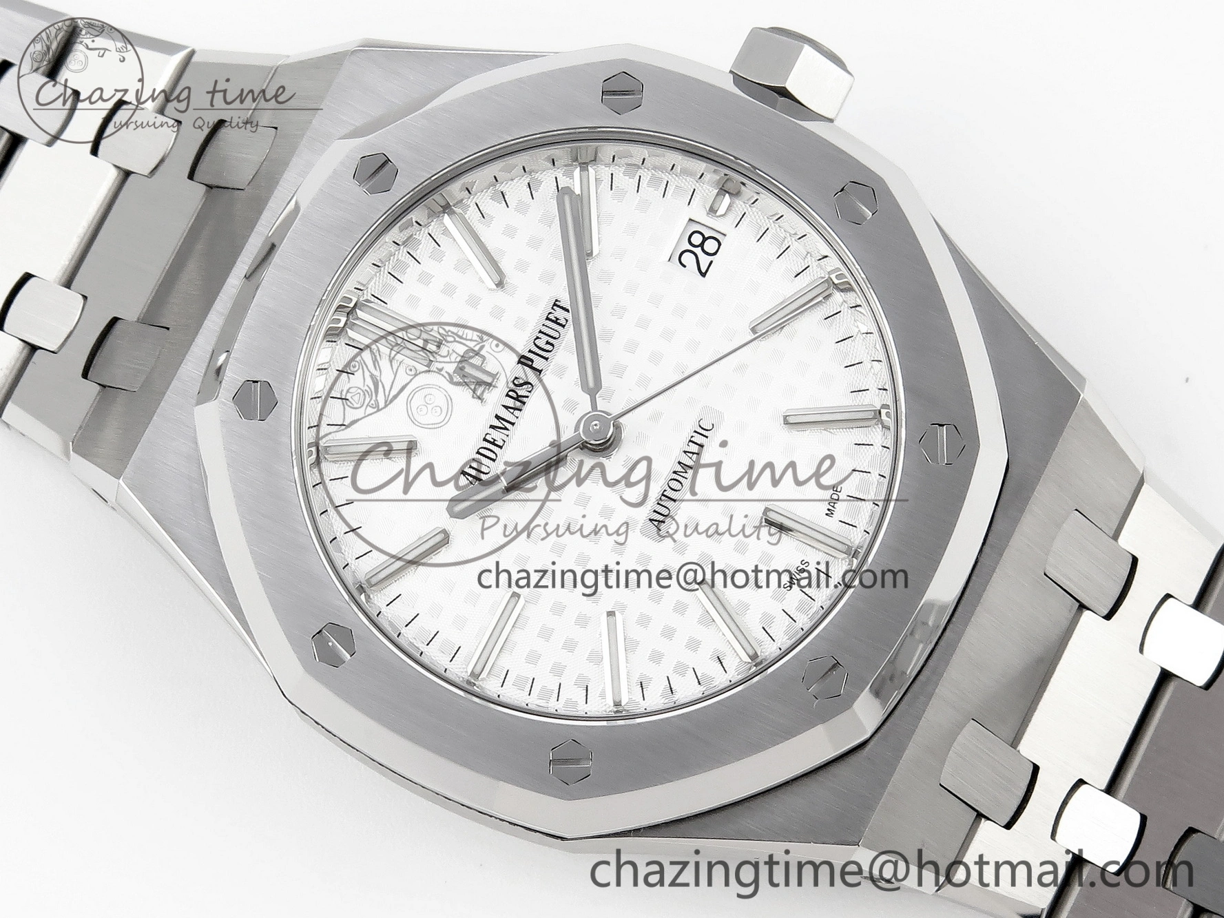 Royal Oak 37mm 15450 SS APSF 1:1 Best Edition White Textured Dial on SS Bracelet SA3120 Super Clone