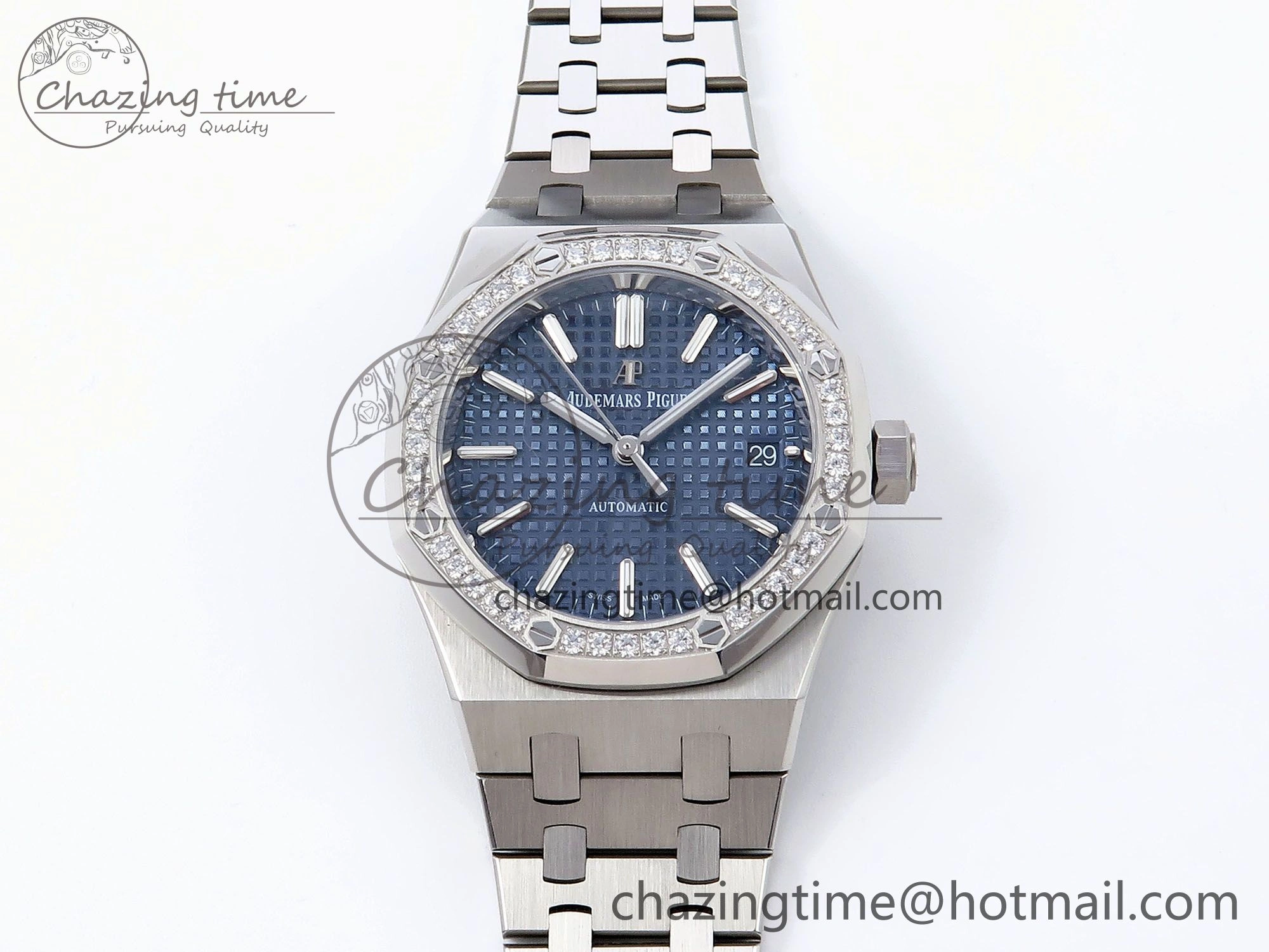 Royal Oak 37mm 15450 SS Diamonds Bezel IPF Best Edition Blue Dial on SS Bracelet SA3120 Super Clone